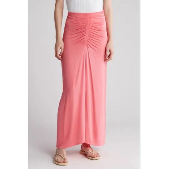 ALC Skirt Aureta Maxi Pink Ruched Slinky Stretch‎ High Rise Slip Midi Size Small - Picture 1 of 10